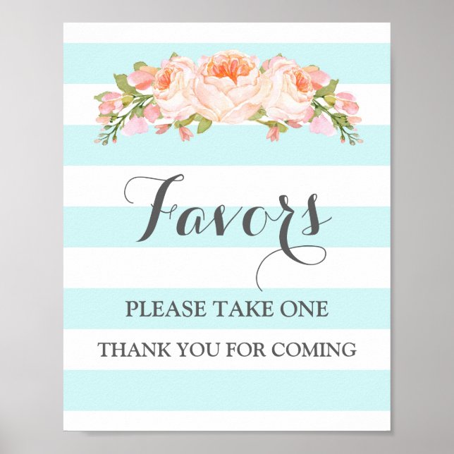 Affiche Pancarte de Favors pour Baby Shower Fleurs Bleues  (Devant)