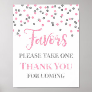 Affiche Pancarte de Favors pour Baby Shower Rose et Confet