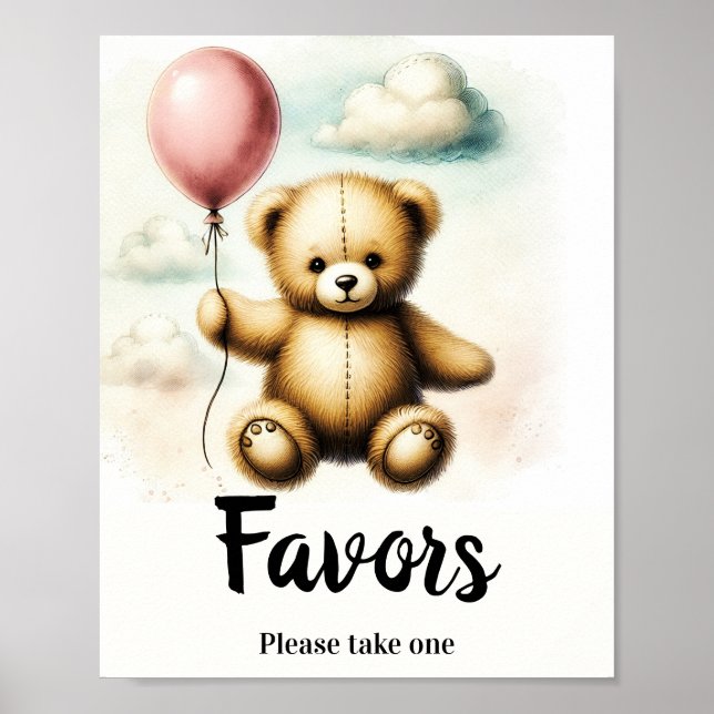 Affiche Pancarte de fête d'anniversaire avec ballon rose e (Devant)