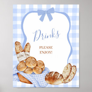 Affiche Pancarte de fête de boissons à carreaux gingham bl