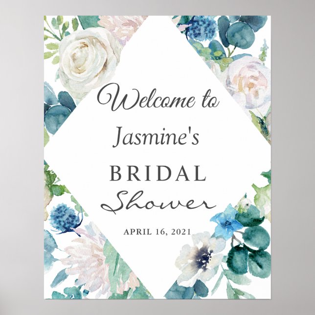Affiche Pancarte de Fête de Mariage Florale Vert Sauge Ble (Devant)