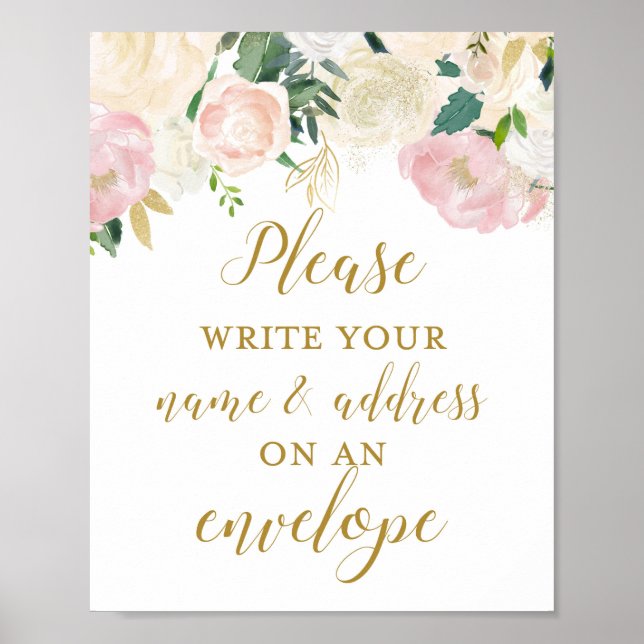 Affiche Pancarte de Fête de Mariage Rose et Or (Devant)