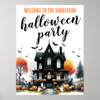 Pancarte de fête d'Halloween pour maison hantée po