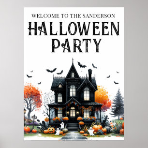 Affiche Pancarte de fête d'Halloween pour une maison hanté