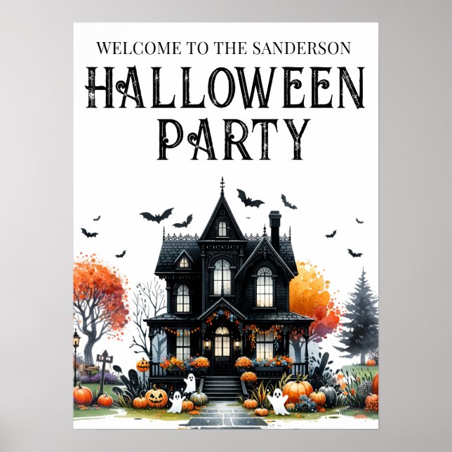 Affiche Pancarte de fête d'Halloween pour une maison hanté (Devant)