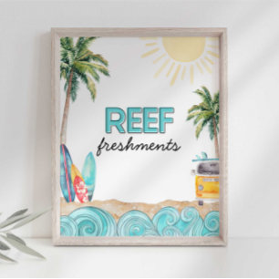 Affiche Pancarte de fête pour les boissons Reef Freshments