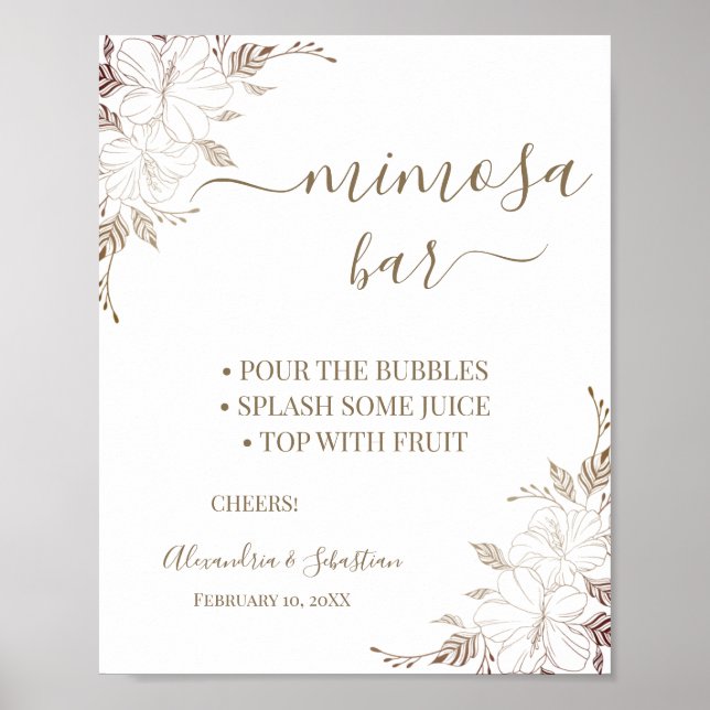 Affiche Pancarte de fête prénuptiale Mimosa Bar Lignes Flo (Devant)