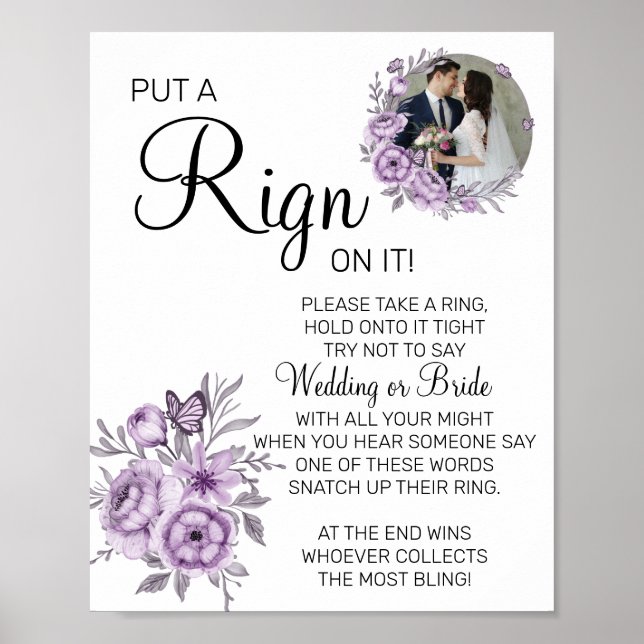Affiche Pancarte de jeu de baby shower "Orchid Put a Ring" (Devant)