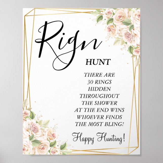 Affiche Pancarte de jeu de bains de mariage Floral Ring Ri (Devant)
