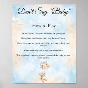 Affiche Pancarte de jeu de douche pour bébé 'Nounours N' d