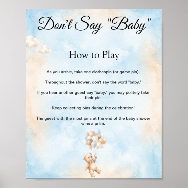 Affiche Pancarte de jeu de douche pour bébé 'Nounours N' d (Devant)