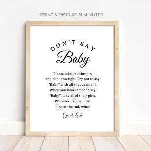 Affiche Pancarte de jeu de pince à linge "N'dites pas Bébé