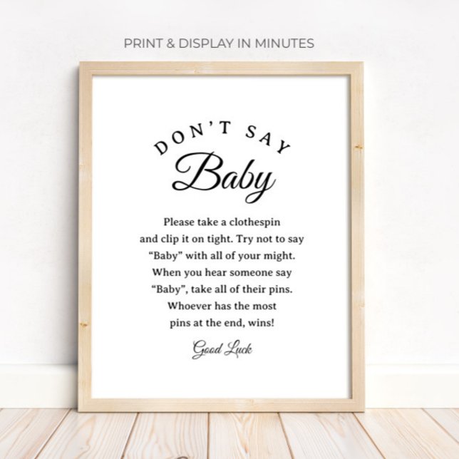 Affiche Pancarte de jeu de pince à linge "N'dites pas Bébé (Créateur téléchargé)