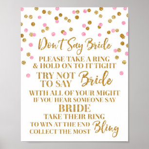 Affiche Pancarte de jeu Ne dis pas fiancée en confettis d'