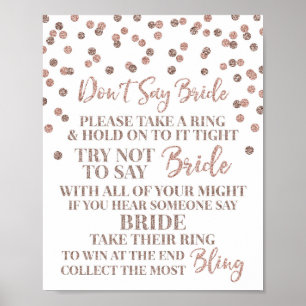 Affiche Pancarte de jeu Ne dis pas mariée en confettis Or 