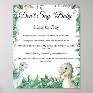Affiche Pancarte de jeu pour Baby Shower 'Dinosaur Don't S