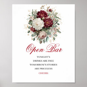 Affiche Pancarte de mariage à bar ouvert Burgundy Blush Bo