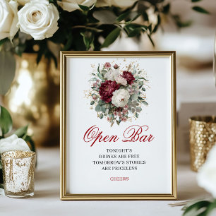 Affiche Pancarte de mariage à bar ouvert Burgundy Blush in