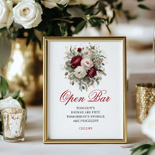 Affiche Pancarte de mariage à bar ouvert Burgundy Blush Op