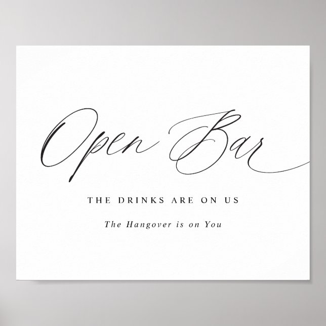 Affiche Pancarte de mariage à bar ouvert Calligraphie mode (Devant)