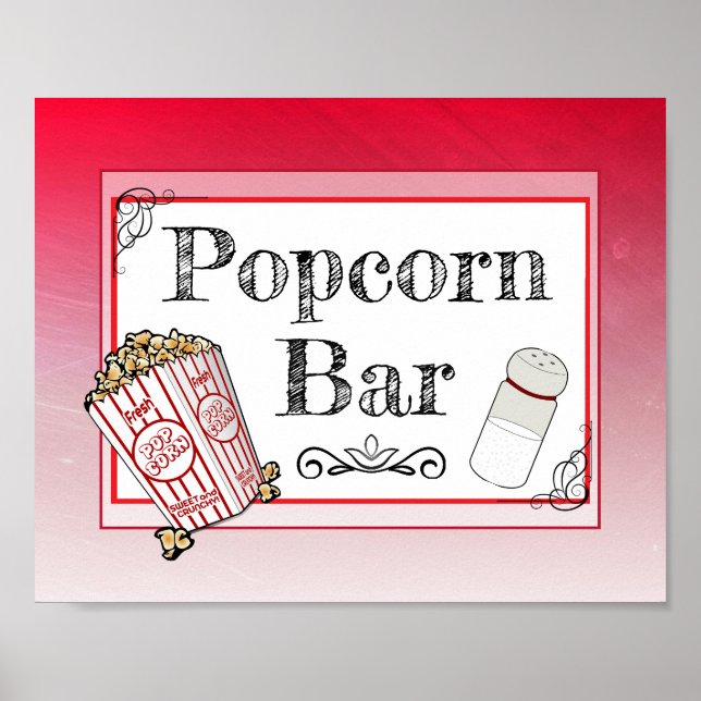 Affiche Pancarte de mariage au bar à popcorn rouge (Devant)