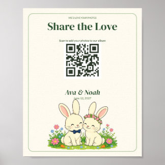 Affiche Pancarte de mariage avec code QR pour jardin de la