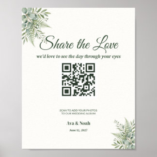 Affiche Pancarte de mariage avec code QR pour la verdure, 