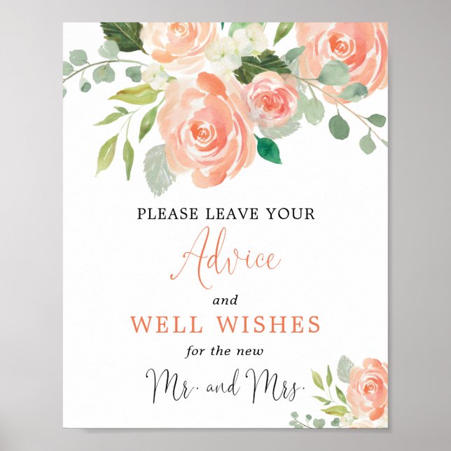 Affiche Pancarte de mariage avec feuillage de pêche Consei (Devant)