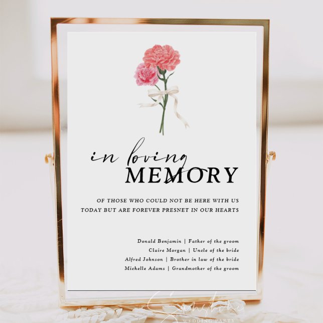 Affiche Pancarte de mariage Boho Carnation En souvenir aim (Créateur téléchargé)
