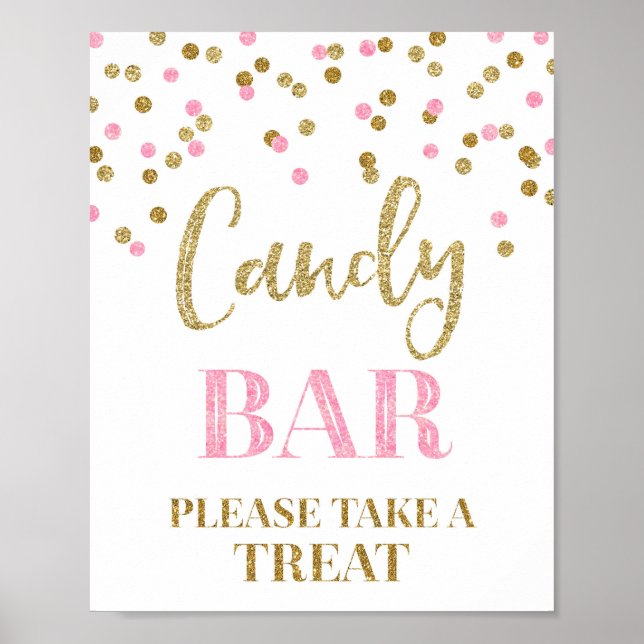 Affiche Pancarte de mariage Candy Bar Confetti Rose Doré (Devant)
