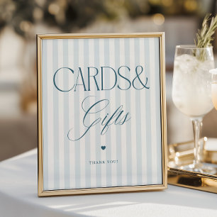 Affiche Pancarte de mariage Cartes et Cadeaux Rayures Bleu