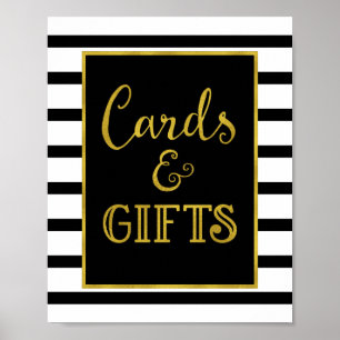 Affiche Pancarte de mariage Cartes et Cadeaux Rayures Noir