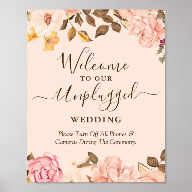 Affiche Pancarte de mariage déconnectée Blush Gold (Devant)