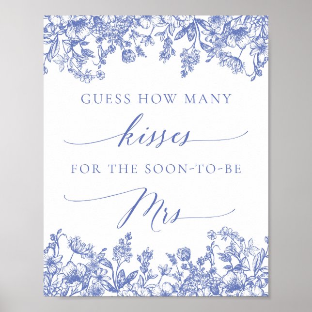 Affiche Pancarte de mariage devinez combien de baisers Fle (Devant)