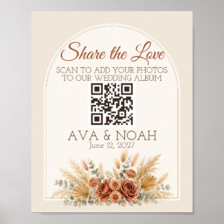 Affiche Pancarte de mariage en terracotta Bohème avec QR c