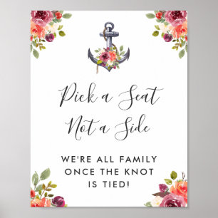 Affiche Pancarte de mariage florale d'ancre nautique chois
