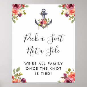 Affiche Pancarte de mariage florale d'ancre nautique chois