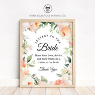 Affiche Pancarte de mariage florale "Lettres à la mariée"