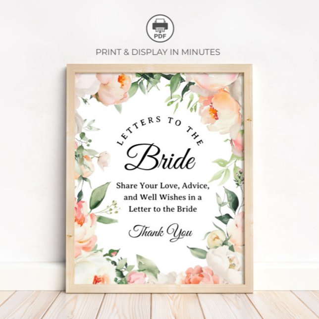 Affiche Pancarte de mariage florale "Lettres à la mariée" (Créateur téléchargé)