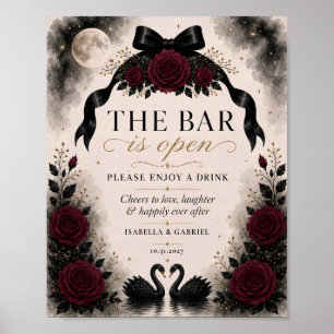 Affiche Pancarte de mariage gothique Cygne noir Le bar est