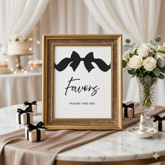Affiche Pancarte de mariage moderne avec nœud noir