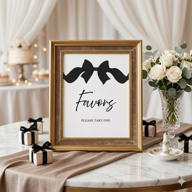 Affiche Pancarte de mariage moderne avec nœud noir (Créateur téléchargé)