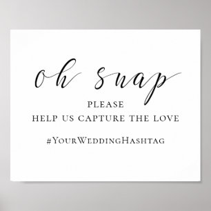 Affiche Pancarte de mariage noir et blanc. Hashtag Instagr