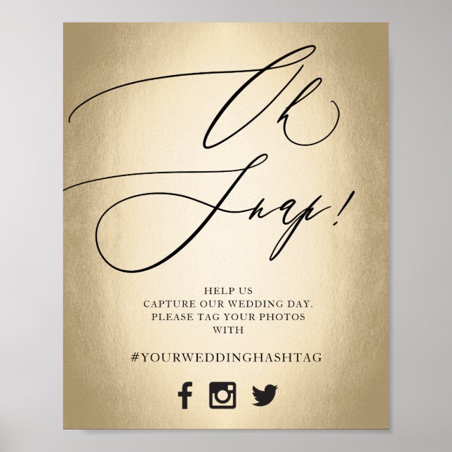 Affiche Pancarte de mariage 'Oh Snap' en écriture calligra (Devant)