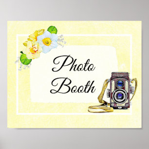 Affiche Pancarte de mariage pour photomaton à fleurs jaune
