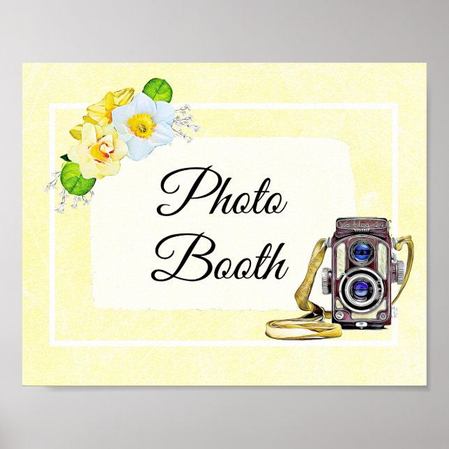 Affiche Pancarte de mariage pour photomaton à fleurs jaune (Devant)