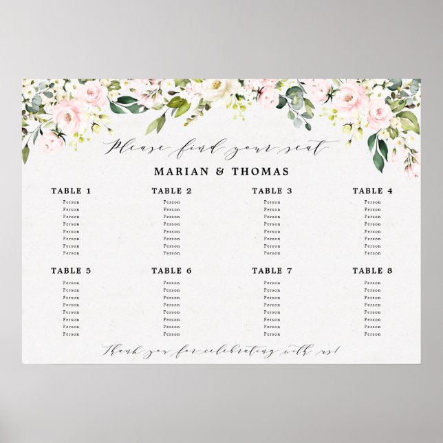Affiche Pancarte de mariage pour plan de table à fleurs ro (Devant)