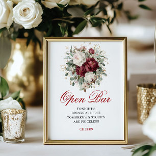 Affiche Pancarte de mariage pour un bar ouvert Burgundy Bl
