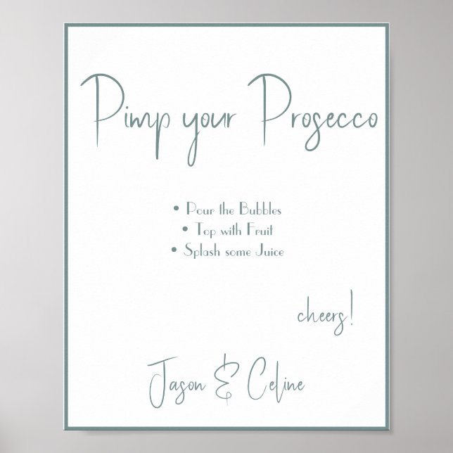 Affiche Pancarte de mariage Prosecco à personnaliser (Devant)