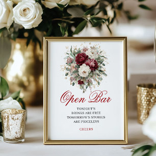 Affiche Pancarte de mariage raffinée Burgundy Open Bar